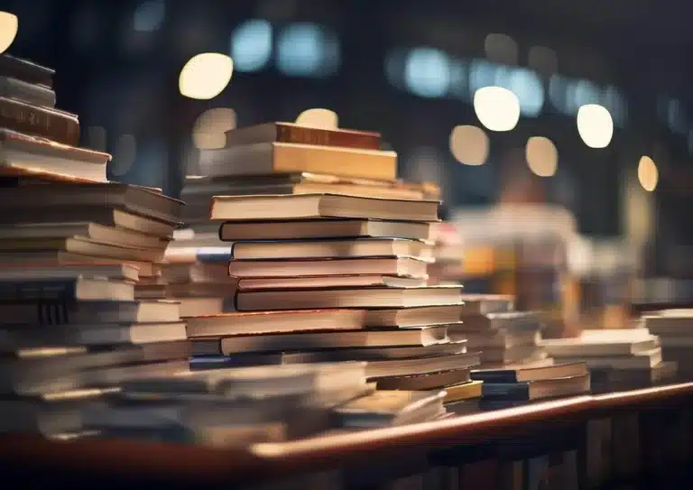 Piles de livres dans une lumière chaleureuse